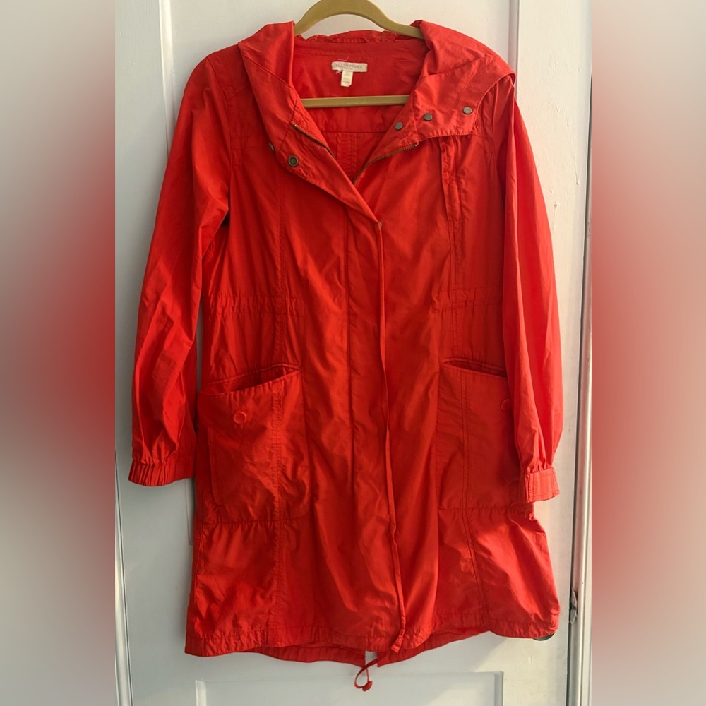 Eileen Fisher Hooded Long Anorak Jacket Organic Cotton/Nylon Poppy Red Size PS